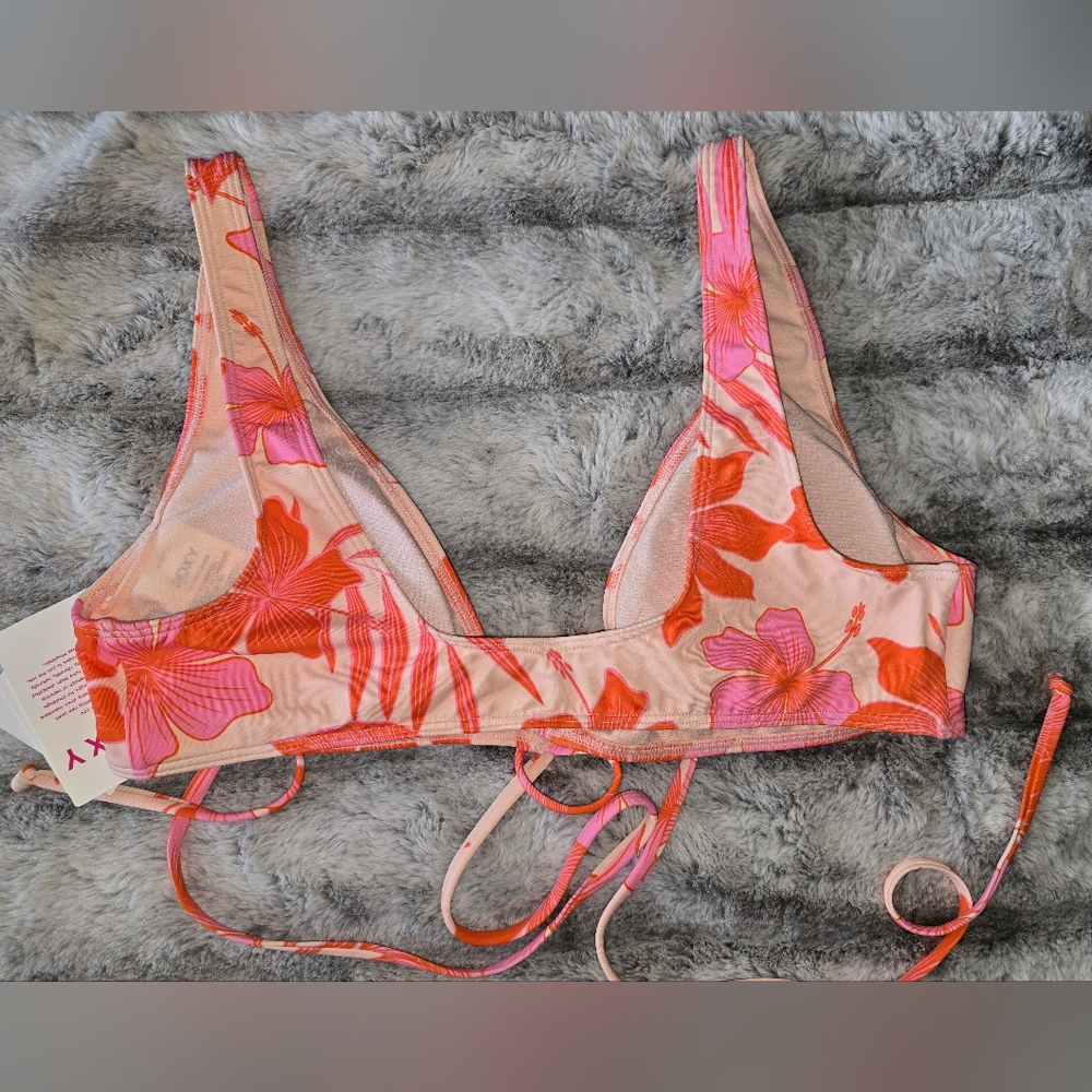 NWT Roxy Bikini Top Printed Beach Classics Elongate Tropical Floral Size LG - Picture 6 of 7
